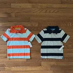 💙 2 NWT Old Navy boys polo shirts 2T navy blue gray white orange stripe bundle